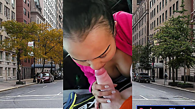 Slutty Thai MILF Joon Mali big white cock car blowjob in public