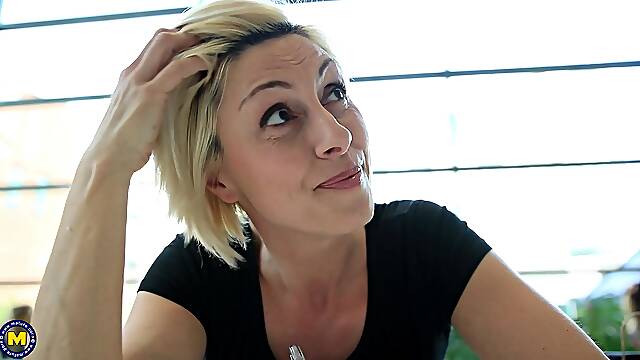 Big ass blonde mom fitted with cock in both holes