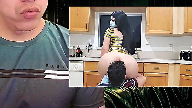 Step mommy with a big booty goes wild on her perverted sons cock