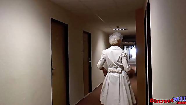 Lascivious small old woman asking for forgiveness