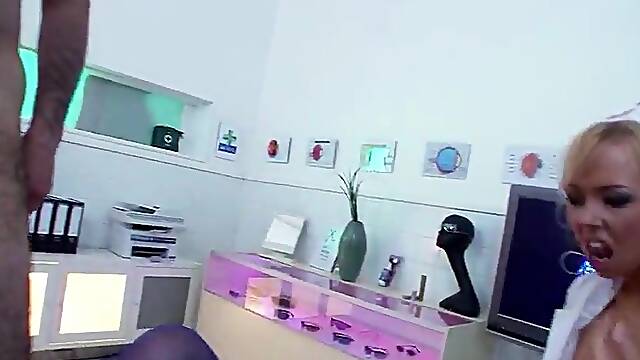 Hot Nurse and Doctor tempt Aged woman with Monster Titties to mad FFM three-some Bang at Hospital