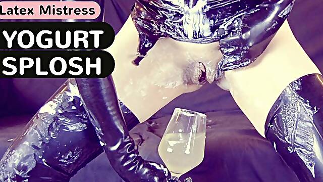 Whipped cream SPLOSH masturbation ends with PISS in a cup