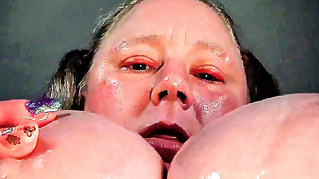 BBW BDSM Rope Tied Oily Boobs and Nipples Solo Play