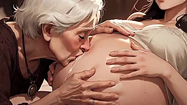 90yo Granny Passionately Licking Pregnant Belly - Very Aroused
