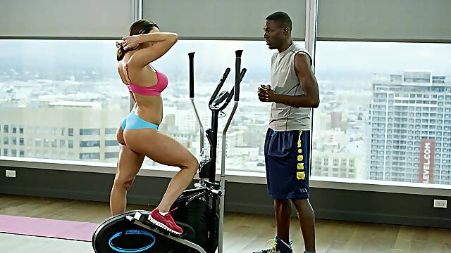 Hot interracial action after sports with a stunning brunette milf