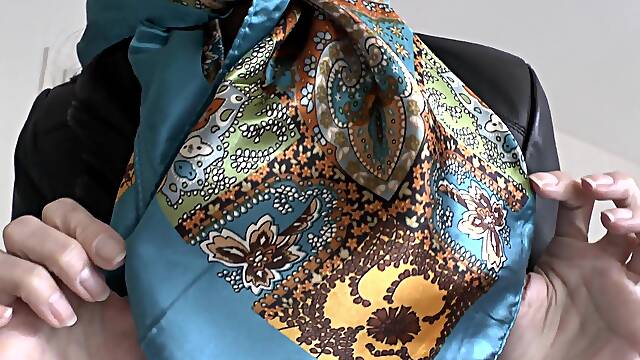 Satin Headscarf Fashion Show, Satin Headscarf and Leather Jacket, JOI Lady Victoria Valente