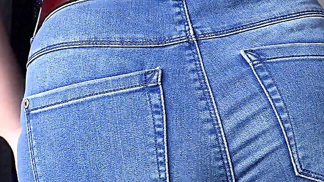 Blue Jeans Ass Tease in Full Back Panties
